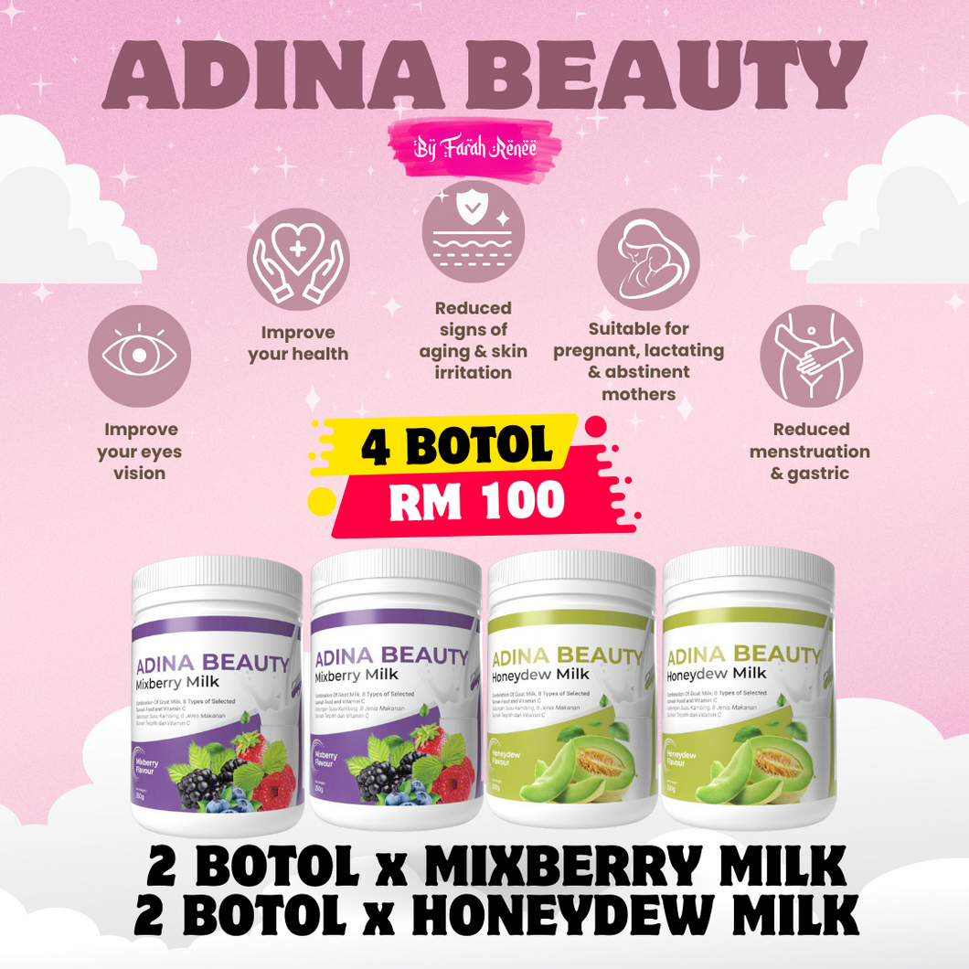 Susu Adina Beauty Original HQ Mixberry Honeydew Milk Untuk Mata Rabun Silau Berselaput Kulit Sihat Cerah Bersih