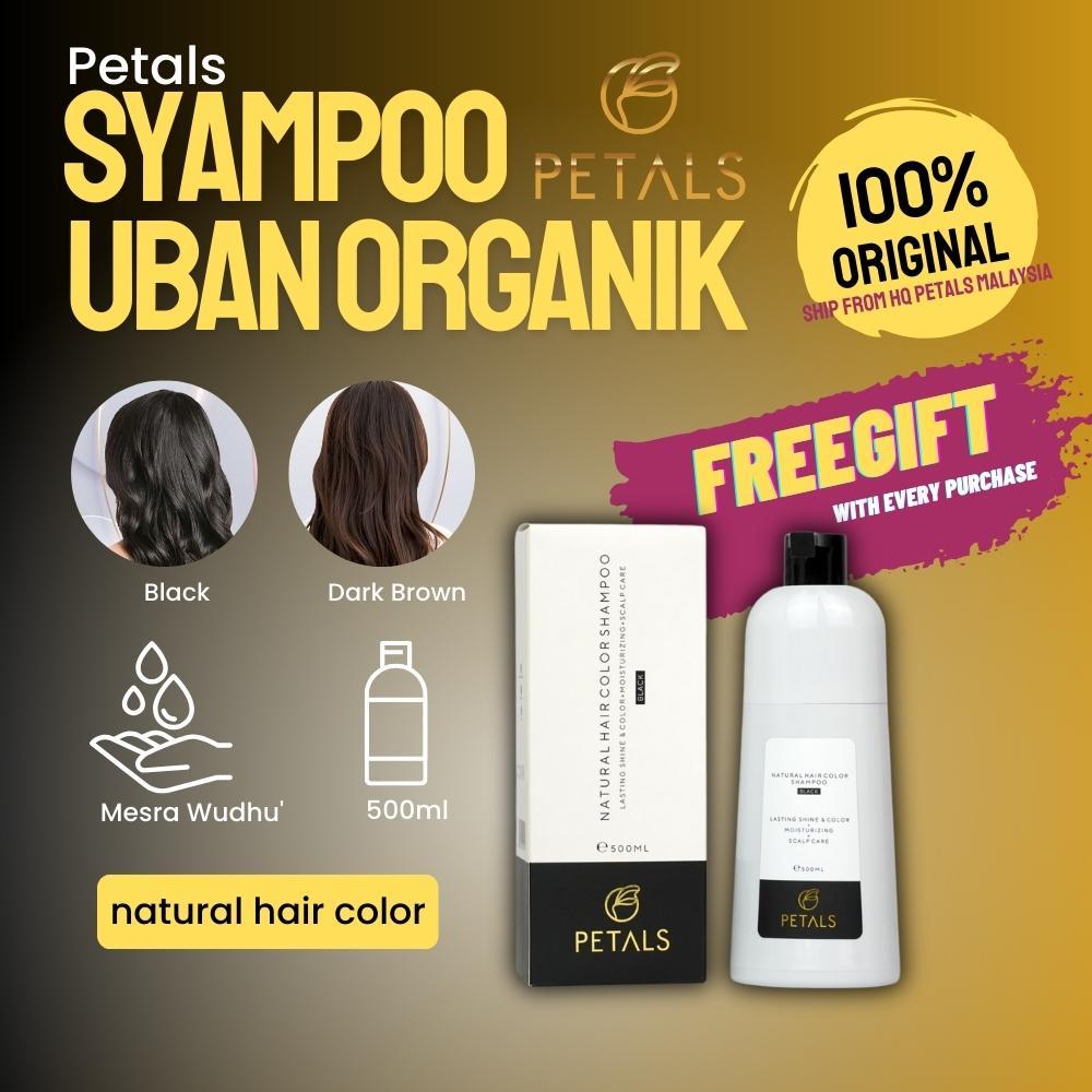 Petals HQ Shampoo Uban Halal Pewarna Rambut Telus Air Hitamkan Rambut Beruban Tutup Unam Inai Henna Hair